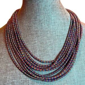 Rainbow Metallic Pride Layered Cord Statement Necklace With Gold Tone Hardware